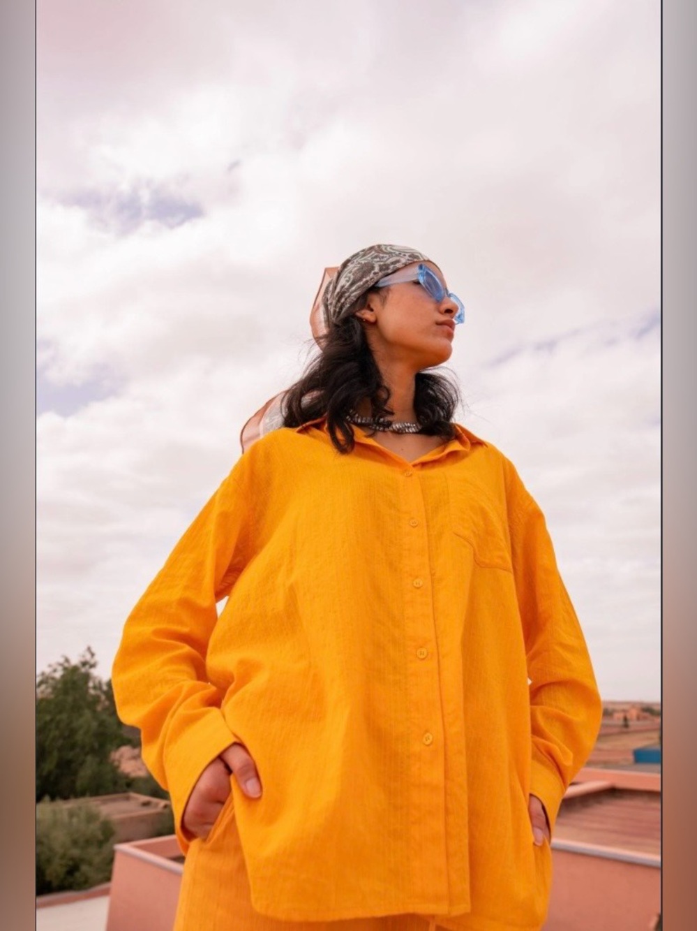 a new day Oversized Button-Front Shirt in Bright Orange